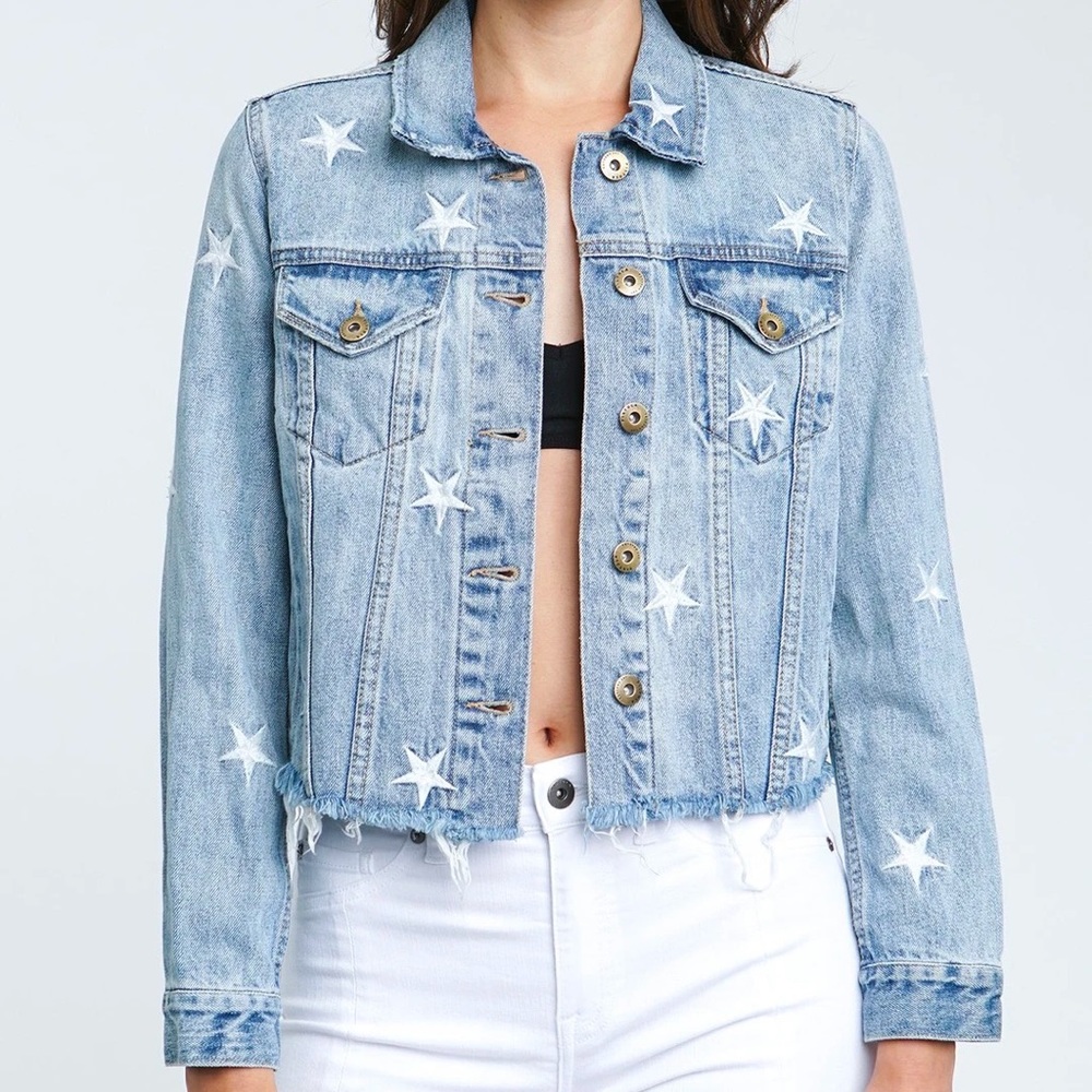 PISTOLA STAR EMBROIDERED DENIM JACKET SMALL